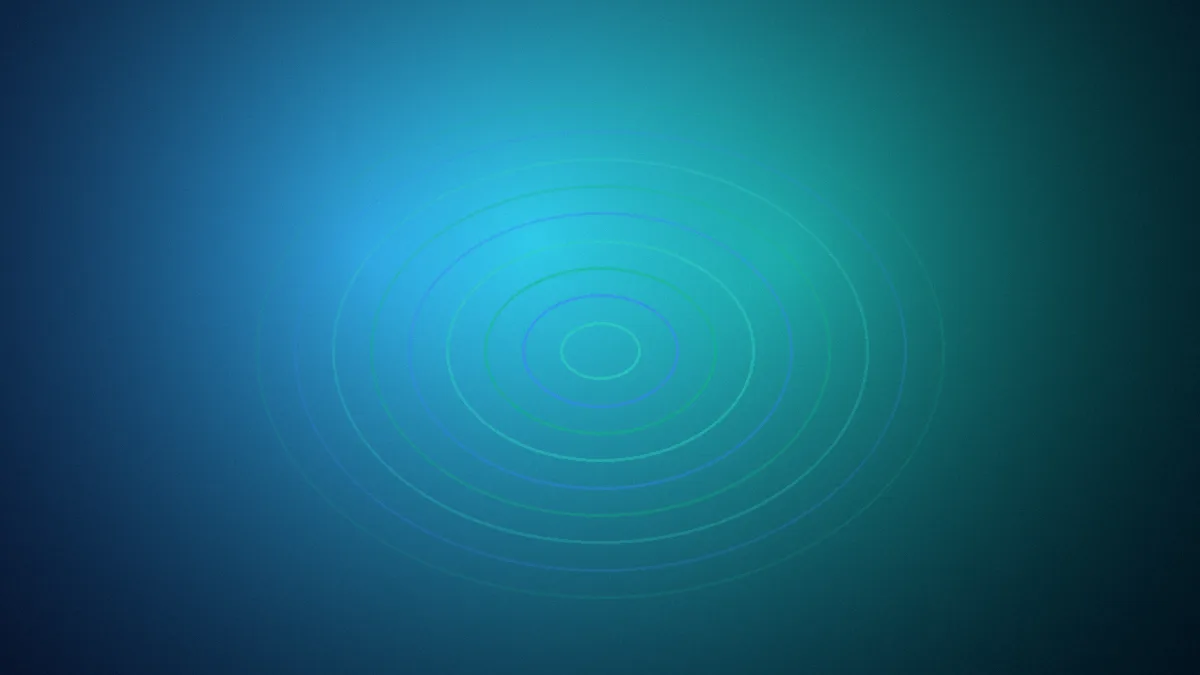 Concentric teal rings expanding and contracting like a slow breath in dark space.