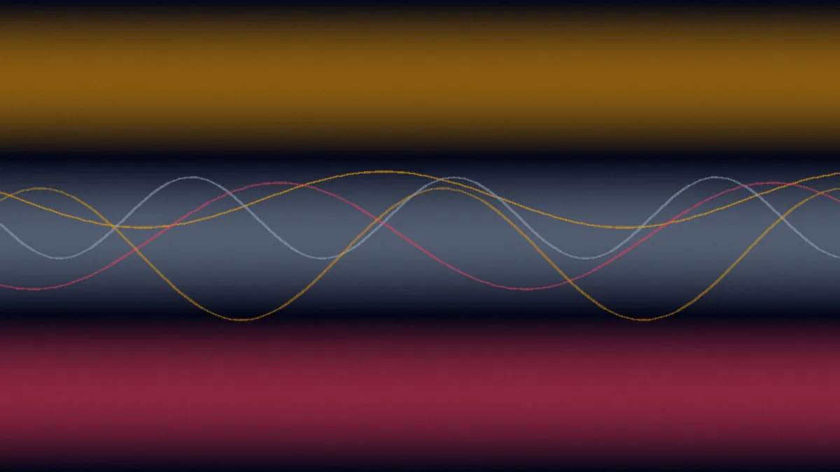 Three horizontal bands of textured gradients in amber, silver and rose representing noise colors.