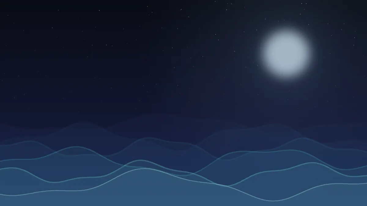 Person resting in bed at night with soft headphones, calm ambient light and gentle waves of sound.